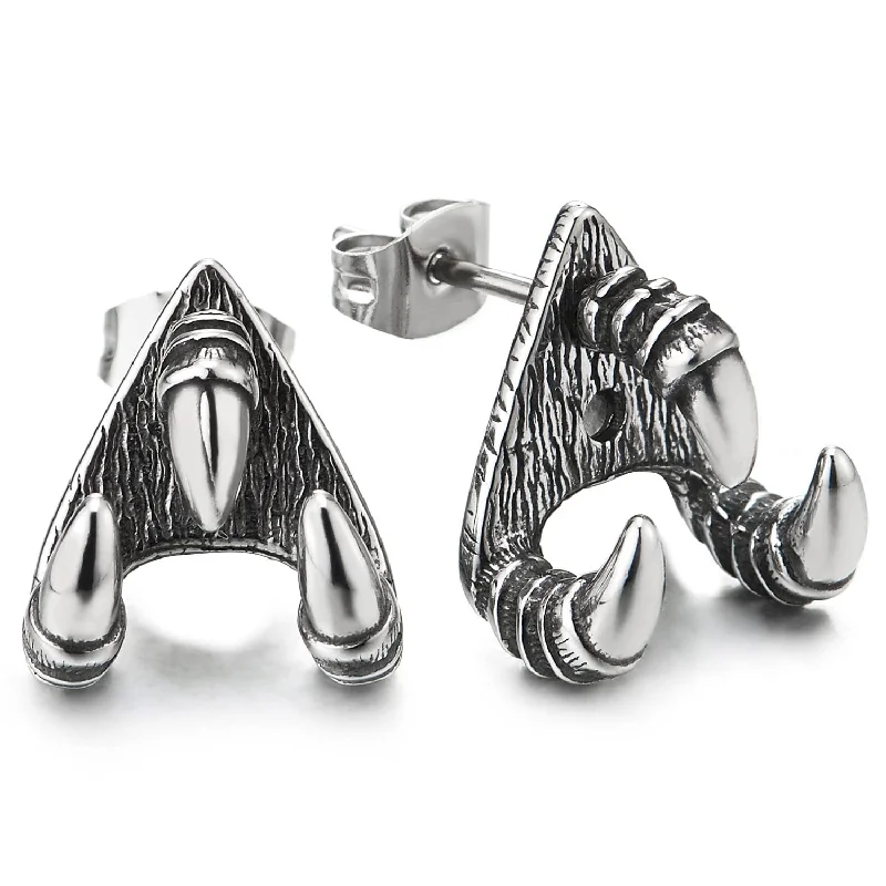 Triangular Stud Earrings for Edge -Stainless Steel Mens Women Vintage Dragon Claw Eagle Claw Stud Earrings, 2pcs