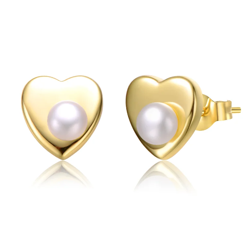 Screw Back Stud Earrings for Security -Noelle Pearl Heart Stud Earrings