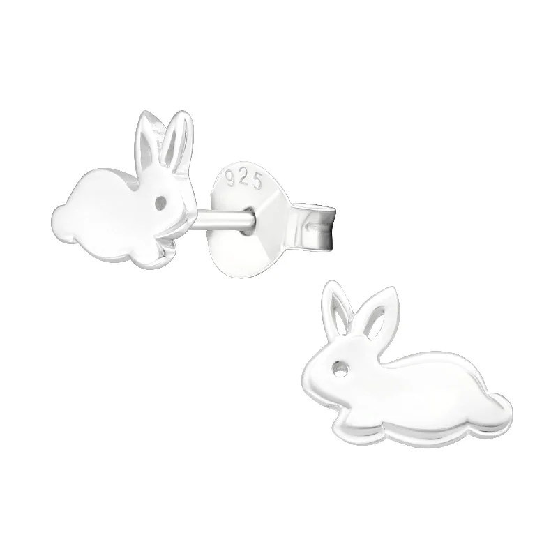 Stud Earrings for Evening Gown -Children's Sterling Silver Bunny Stud Earrings