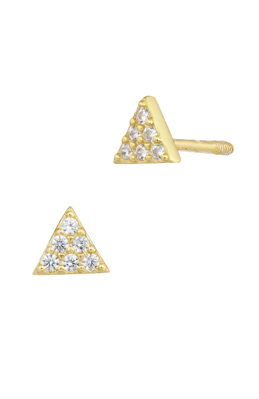 Tarnish Resistant Stud Earrings for Longevity -Sterling Silver Gold Plated CZ Triangle 4mm Stud Earrings