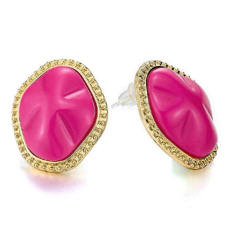 Indian Stud Earrings with Intricacy -Summer Gold Color Rose Pink Irregular Convex Dotted Statement Stud Earrings