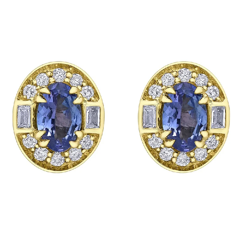 Floral Stud Earrings with Petals -Tanzanite, White Sapphire and Diamond Stud Earrings