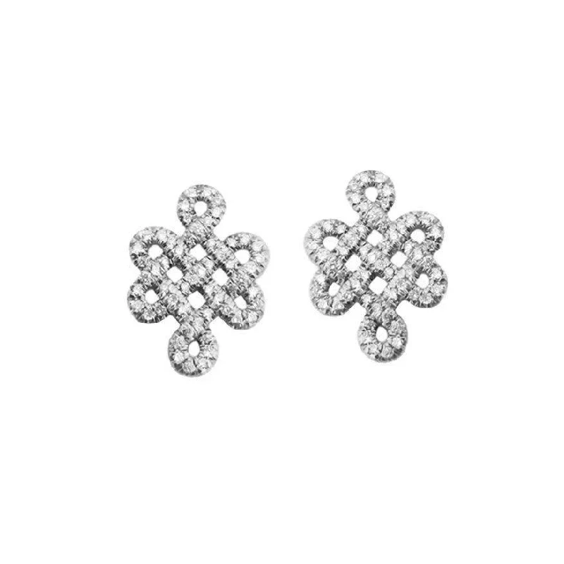 Stud Earrings with Star Motifs -Tibetan symbol of Endless Love, Diamond Stud Earrings ♥