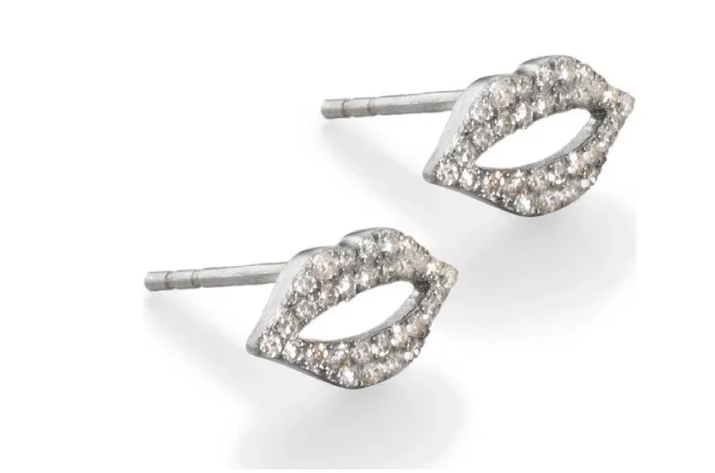 Detachable Stud Earrings with Charms -Tiny Kiss Pave Diamond Stud Earrings In Silver