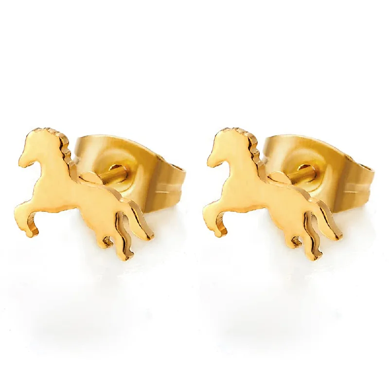 Stud Earrings for Wellness Routine -Tiny Small Stainless Steel Gold Color Horse Stud Earrings for Men Women, 2 pcs