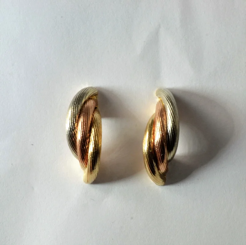 Animal Print Stud Earrings for Fun -Tri Tone Gold Stud Earrings