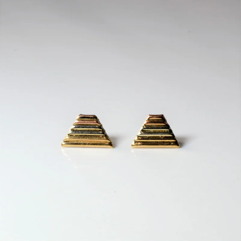 Stud Earrings with Etching -Tri Tone Pyramid Stud Earrings |