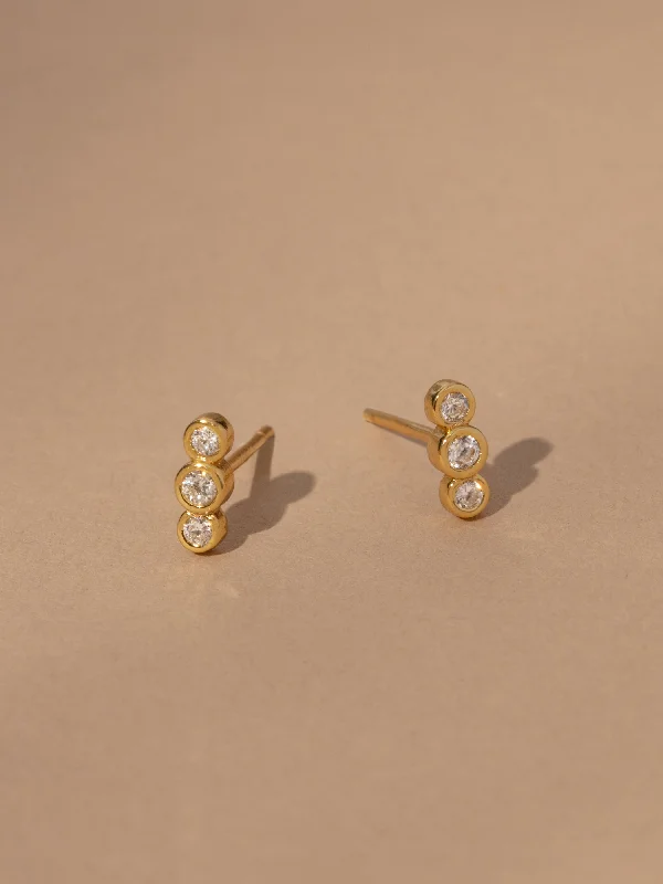 Stud Earrings for Birthday Celebration -Triple Diamond Vermeil Stud Earrings