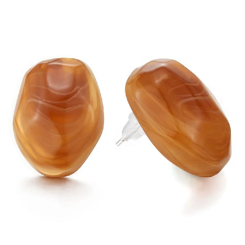 Stud Earrings for Bridesmaids Look -Unique Amber Color Irregular Geometric Convex Statement Stud Earrings Acrylic