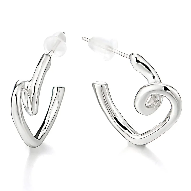 Stud Earrings with Vine Designs -Unique Twisted Heart Hoop Huggie Hinged Stud Earrings