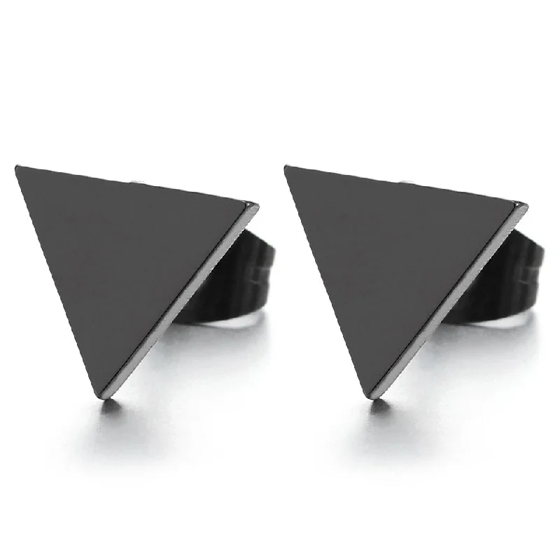 Ethnic Stud Earrings with Tribal Design -Unisex Stainless Steel Flat Triangle Stud Earrings for Men and Women, 2pcs