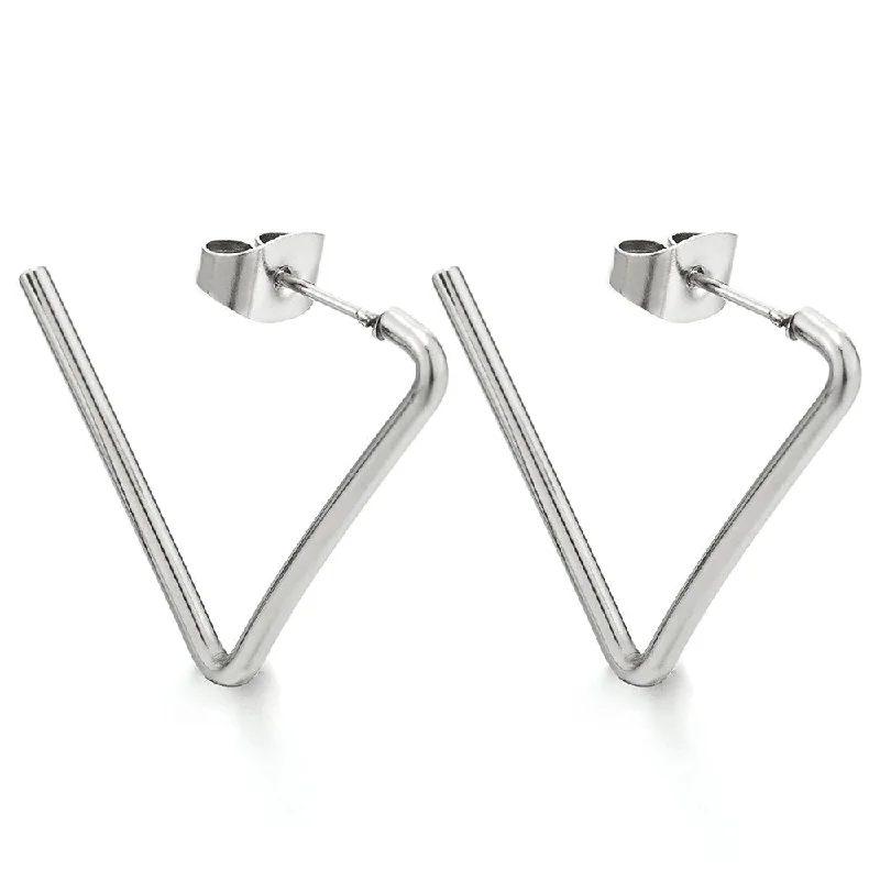 Stud Earrings for Valentine's Day -Unisex Stainless Steel Open Triangle Half Hoop Hinged Stud Earrings for Men and Women, 2pcs