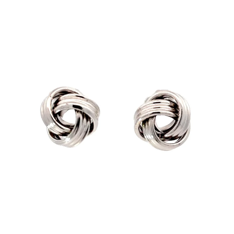 Stud Earrings with Textured Surface -White Gold Knotted Stud Earrings