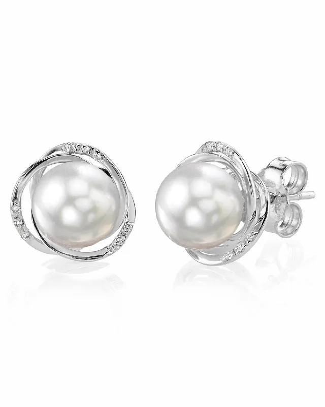 Oval Stud Earrings for Grace -White South Sea Pearl and Diamond Khilana Stud Earrings