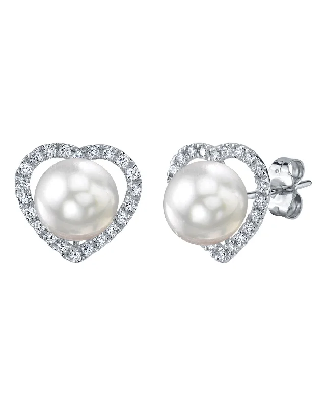 Indian Stud Earrings with Intricacy -White South Sea Pearl & Diamond Cherish Stud Earrings