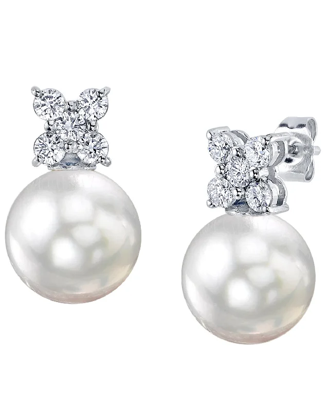 Screw Back Stud Earrings for Security -White South Sea Pearl & Diamond Aristocrat Stud Earrings