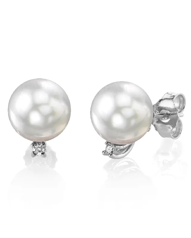 Oval Stud Earrings for Grace -White South Sea Pearl & Diamond Society Stud Earrings