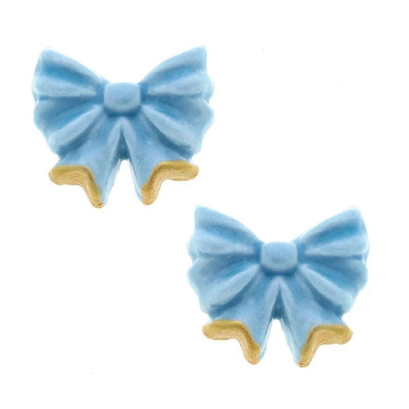 African Stud Earrings with Culture -Women's Lucy Porcelain Bow Stud Earrings In Blue