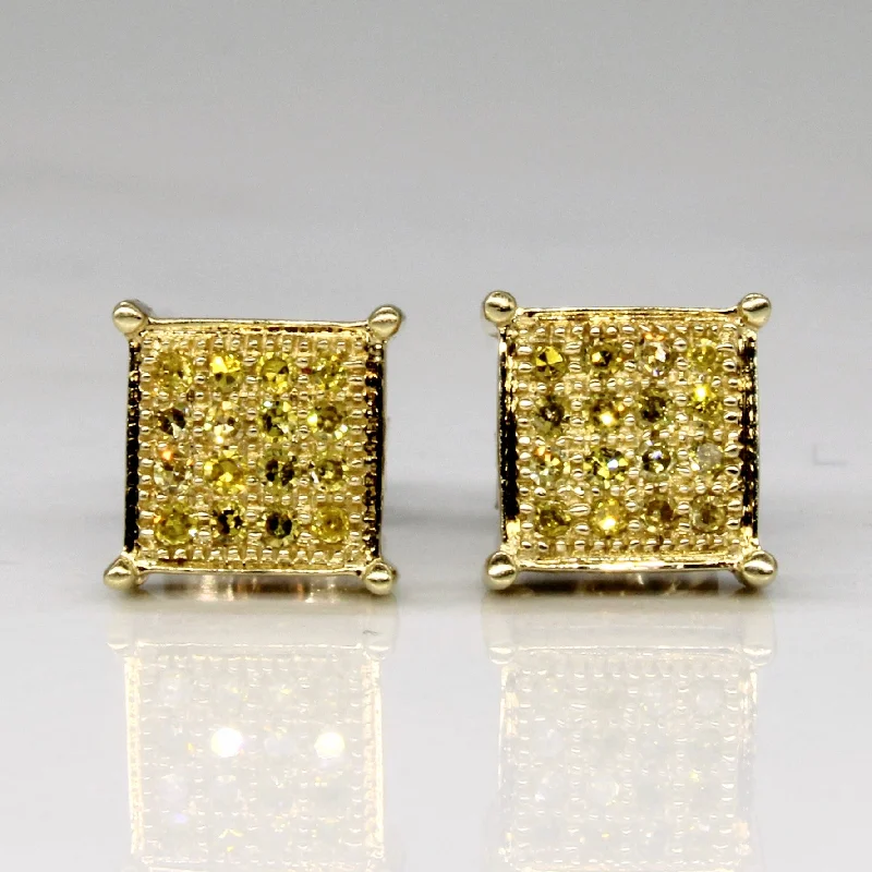 Lightweight Stud Earrings for All Day -Yellow Diamond Square Stud Earrings | 0.16ctw |