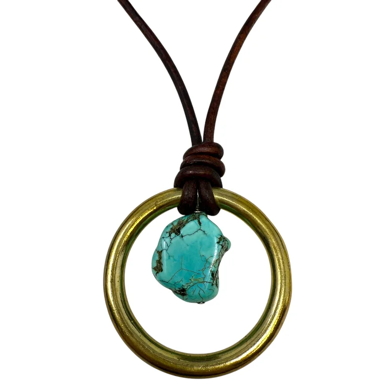 Trendy necklaces and pendants with statement pieces for a bold fashion statement-Adjustable Turquoise Pendant & Leather Cord Long Necklace By Unbranded