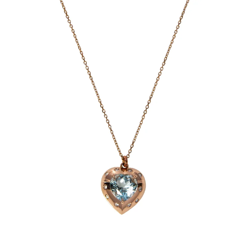 Necklaces and pendants with pearls for a classic and sophisticated touch-Aquamarine & Diamond 18K Rose Gold Heart Pendant Necklace