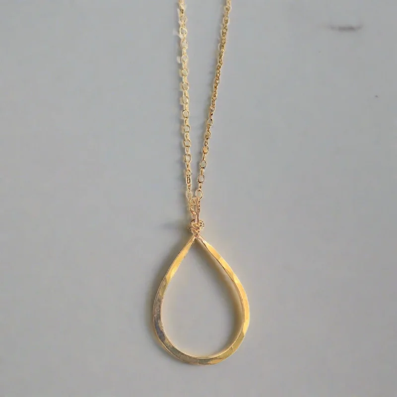 Necklaces and pendants with love knot designs for a romantic, meaningful symbol-Avia Gold Hammered Pear Drop Pendant Necklace