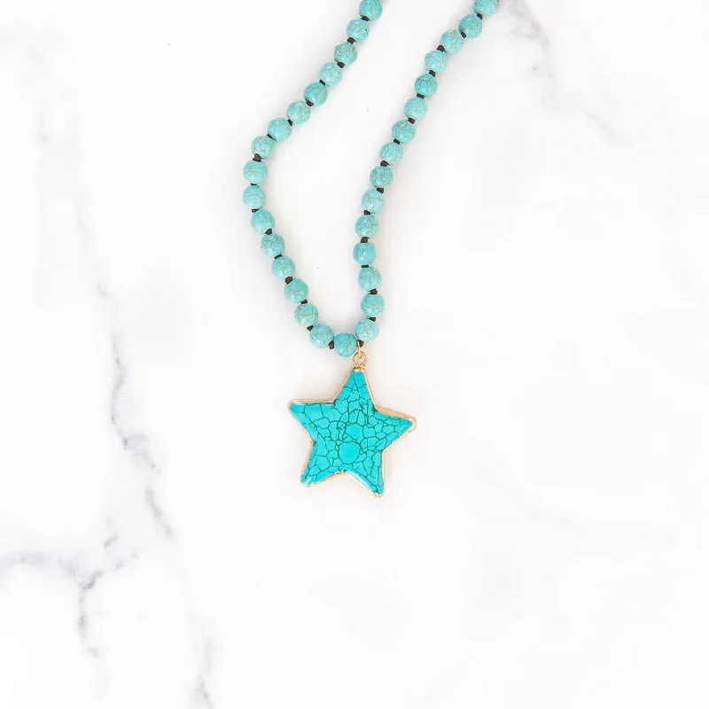 Best necklaces and pendants with glowing moonstone for an ethereal glow-Beaded Turquoise Star Necklace