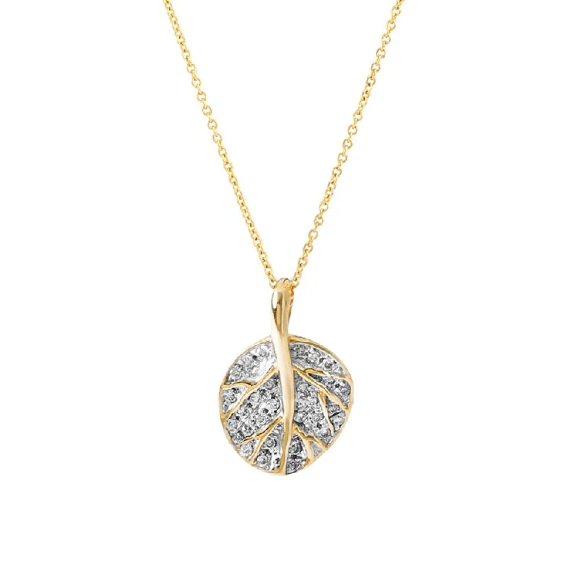 Best necklaces and pendants with intertwined designs for a symbol of unity-Botanical Leaf Pave Pendant w/ Diamonds in 18K Yellow Gold