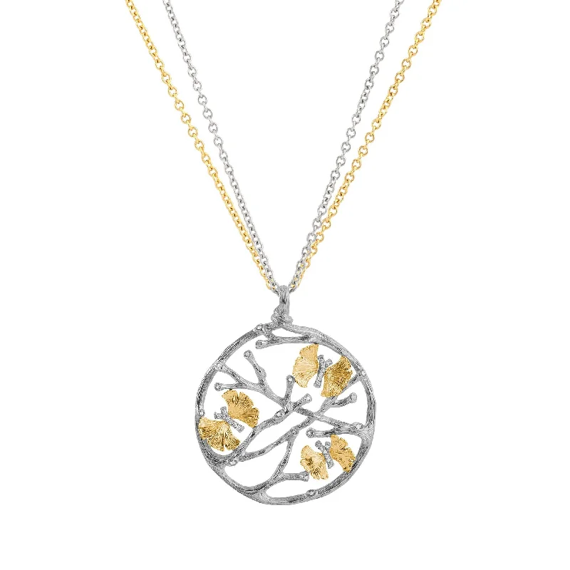 Stylish necklaces and pendants with diamonds for a glamorous and elegant look-Butterfly Ginkgo Medallion Pendant Necklace with Diamonds