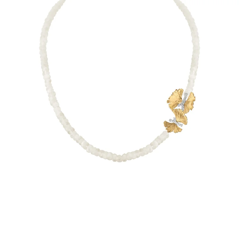 Best necklaces and pendants with black diamonds for an edgy, bold statement-Butterfly Ginkgo Necklace with Moonstone and Diamonds