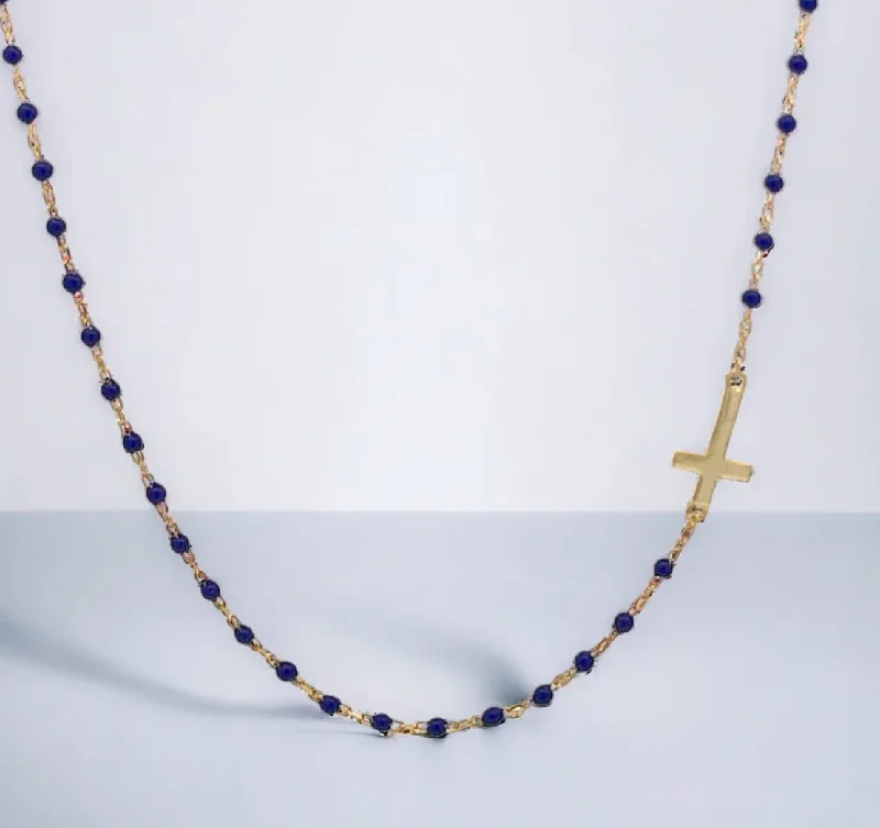 Stunning necklaces and pendants with amethyst gemstones for a calming effect-Eve Cross Beaded Chain Necklace