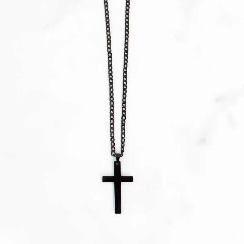 Necklaces and pendants with feather designs for a boho-chic, carefree vibe-Flat Black Cross Chain