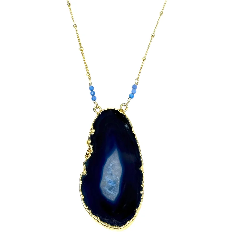 Best necklaces and pendants with glowing moonstone for an ethereal glow-Gold & Blue Agate Pendant Necklace By Luna Norte