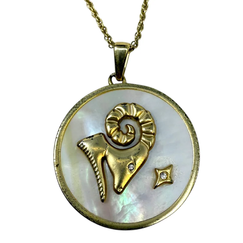 Elegant necklaces and pendants with diamond accents for added sparkle-Gold Plated Sea La Vie 28" ARIES Mother Of Pearl Pendant Necklace By Spartina