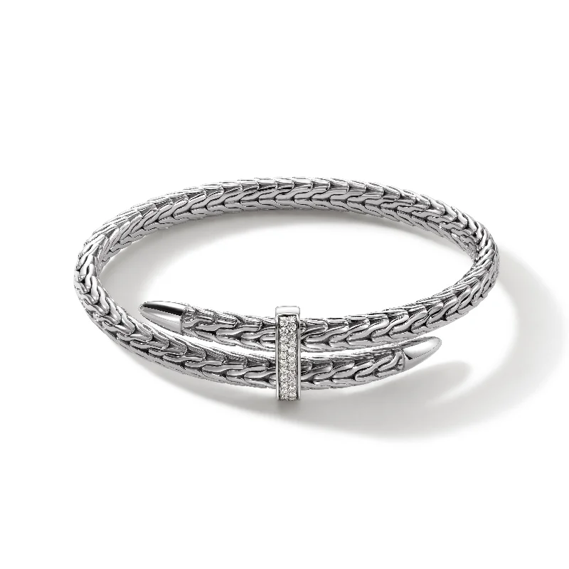 Stunning necklaces and pendants with ruby and diamond combinations for a luxurious effect-John Hardy Classic Chain Spear Silver Diamond Pave Bypass Flex Cuff