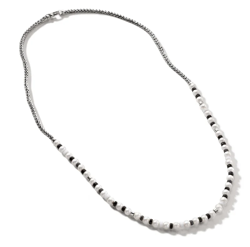 Best necklaces and pendants with floral designs for a feminine and elegant feel-John Hardy Colorblock Sterling Silver and Pearl Slim Chain Necklace