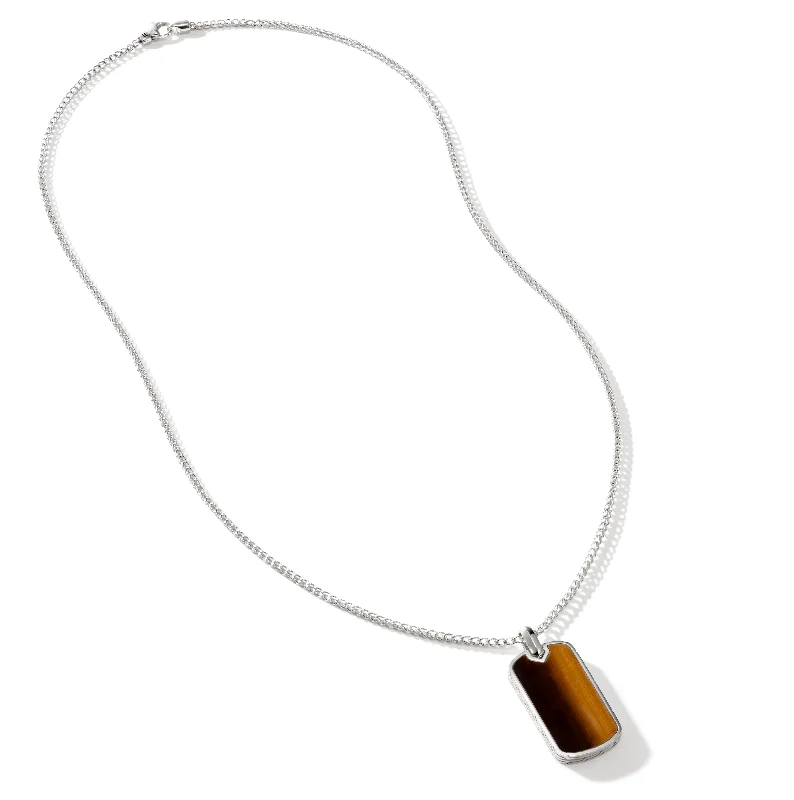 Best necklaces and pendants with intertwined designs for a symbol of unity-John Hardy Surf Silver Dog Tag Chain Necklace with Tiger's Eye