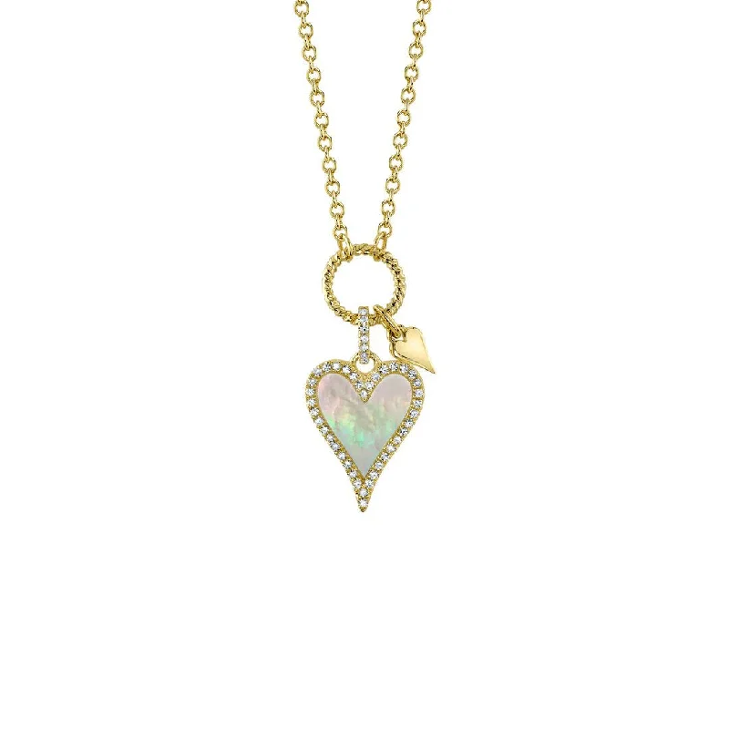 Stunning necklaces and pendants with amethyst gemstones for a calming effect-Mother of Pearl & Diamond Heart Necklace