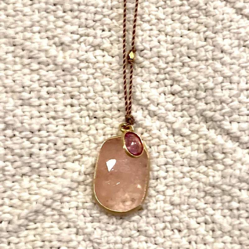 Best necklaces and pendants with gemstone clusters for a bold and colorful effect-One of a Kind 14K Gold Framed Morganite with Tourmaline on Cord Necklace