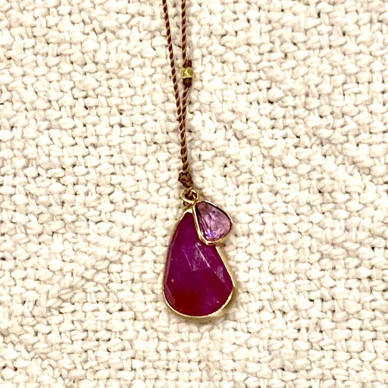 Best necklaces and pendants with crystal accents for a sparkling and elegant style-One of a Kind 14K Gold Framed Sapphires on Cord Necklace