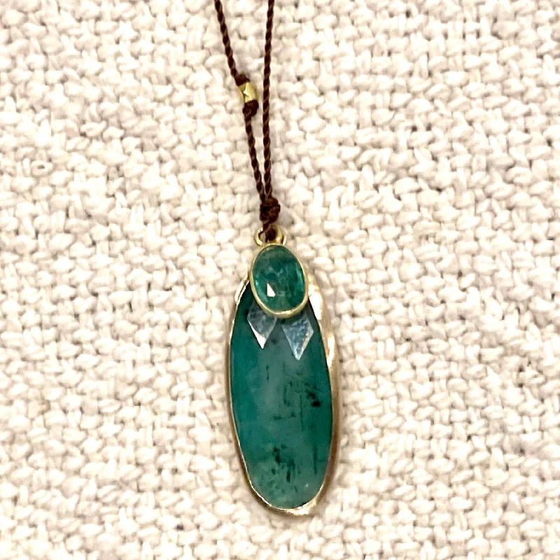 Unique necklaces and pendants with gemstones for a colorful and vibrant statement-One of a Kind 14K Gold Framed Teardrop Emeralds on Cord Necklace