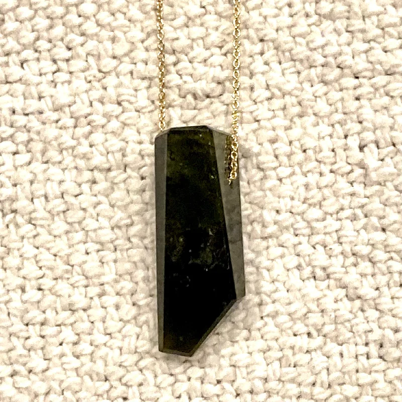 Simple necklaces and pendants with bar pendants for a sleek modern design-One of a Kind Geometric Forest Green Tourmaline on 14K Gold Necklace