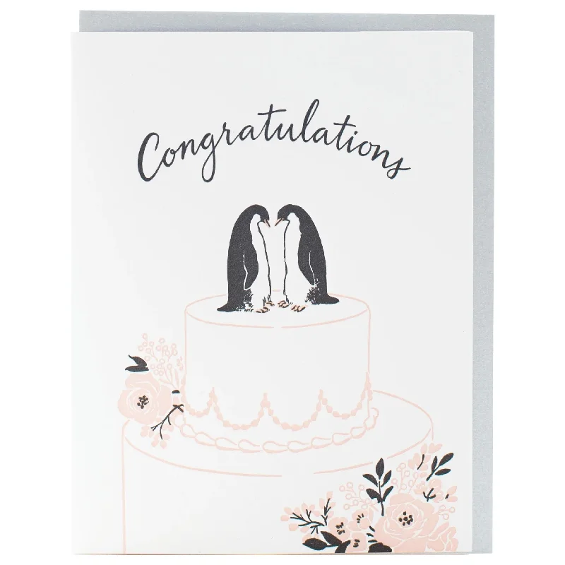 Personalized necklaces and pendants with name engravings for a custom touch-Penguins Wedding Congratulations Card