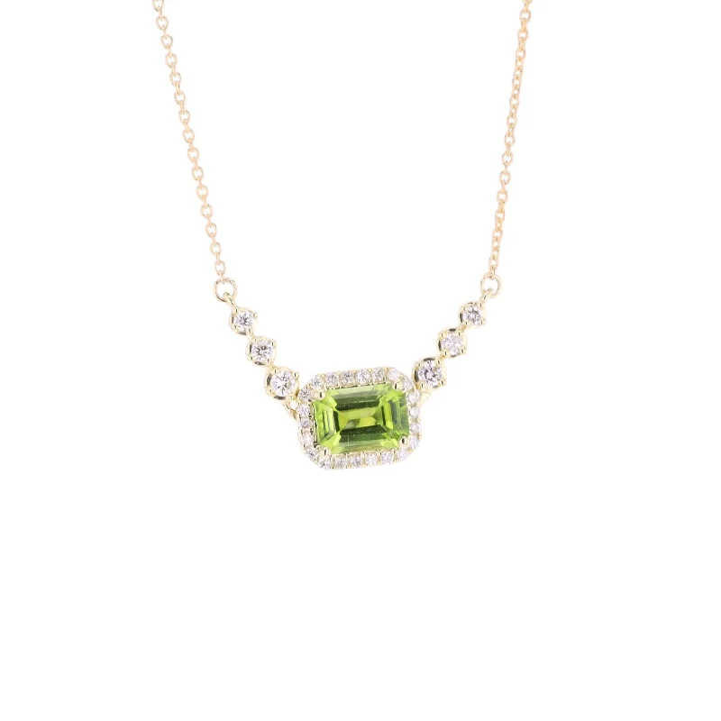 Best necklaces and pendants with heart-shaped lockets for a sentimental keepsake-Peridot & Diamond Halo Necklace