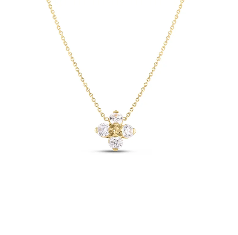 Necklaces and pendants with clear quartz for a pure and radiant look-Roberto Coin Love in Verona Yellow Gold Flower Diamond Necklace