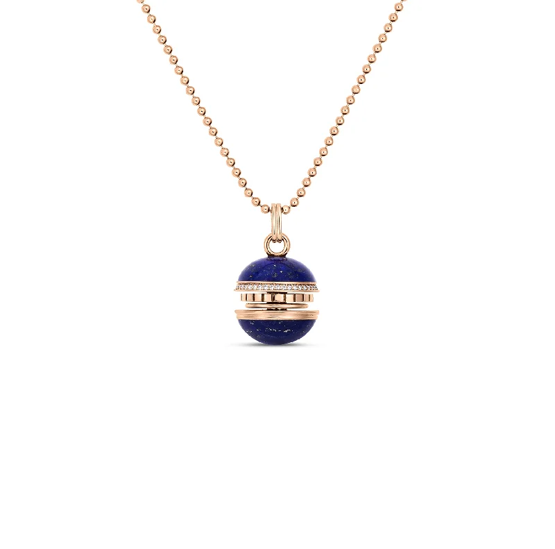 Trendy necklaces and pendants with geometric shapes for a modern aesthetic-Roberto Coin Mosaic Rose Gold Blue Lapis and Diamond Sphere Necklace