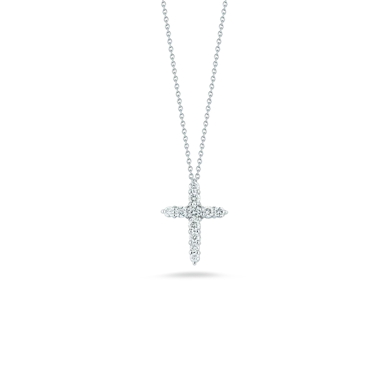 Layered necklaces and pendants for a trendy and fashionable stacked look-Roberto Coin Tiny Treasures White Gold Diamond Cross Necklace