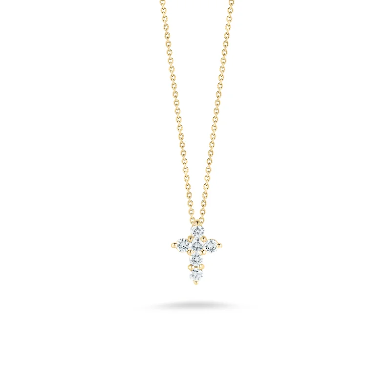 Best necklaces and pendants for weddings with matching designs for bride and groom-Roberto Coin Tiny Treasures Yellow Gold Diamond Baby Cross Necklace