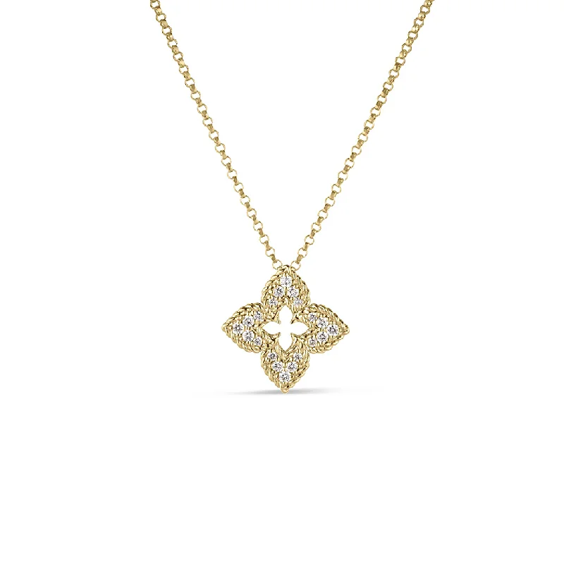 Necklaces and pendants with diamond pendants for a luxurious sparkling effect-Roberto Coin Venetian Princess Yellow Gold Diamond Flower Pendant