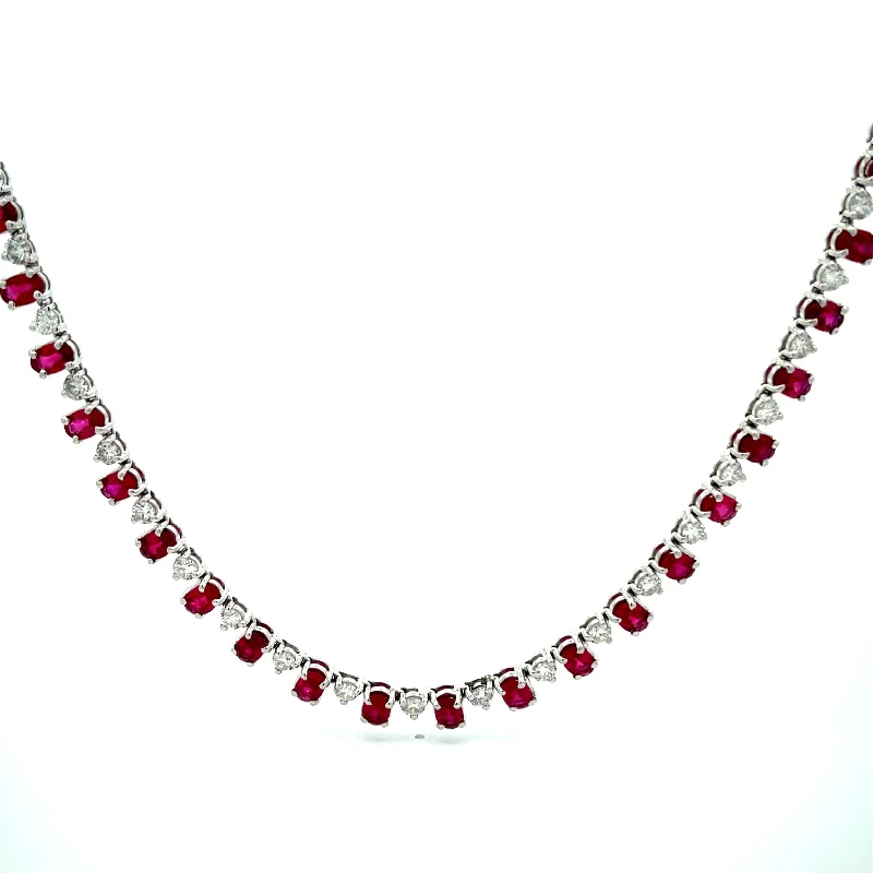 Necklaces and pendants with personalized charms for a custom piece of jewelry-Ruby & Diamond Tennis Necklace